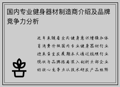 国内专业健身器材制造商介绍及品牌竞争力分析