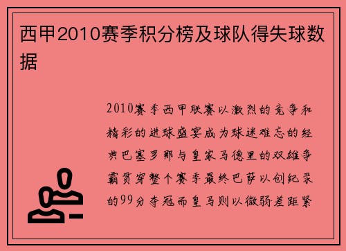 西甲2010赛季积分榜及球队得失球数据